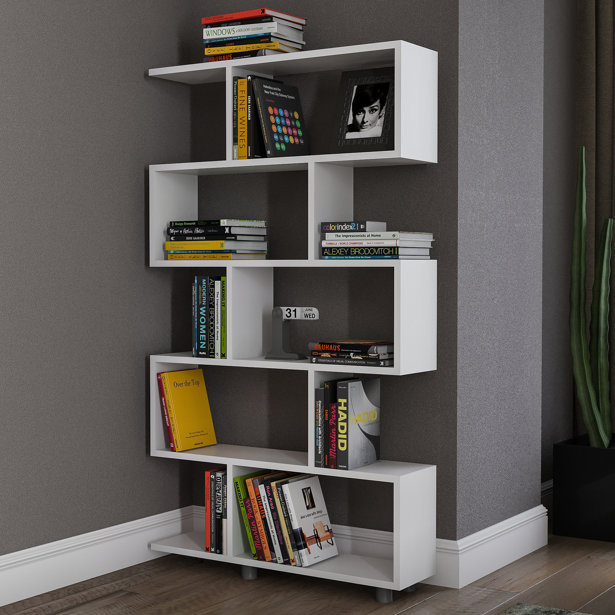Amiel Geometric Bookcase Latitude Run Color White